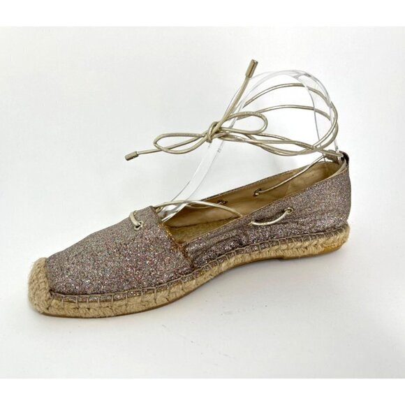 Zara Woman Sparkly Lace Up Flat Espadrilles Size 8 - Picture 4 of 10